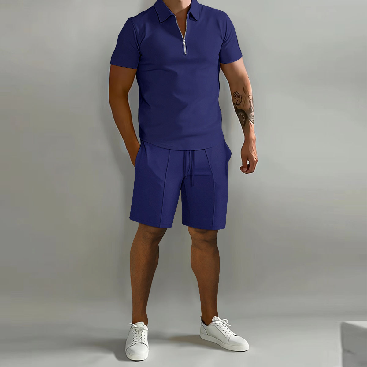 Men's Shorts Suits Summer Short-sleeved Polo Shirts And Drawstring Short Pants Fashion Set - Image 2